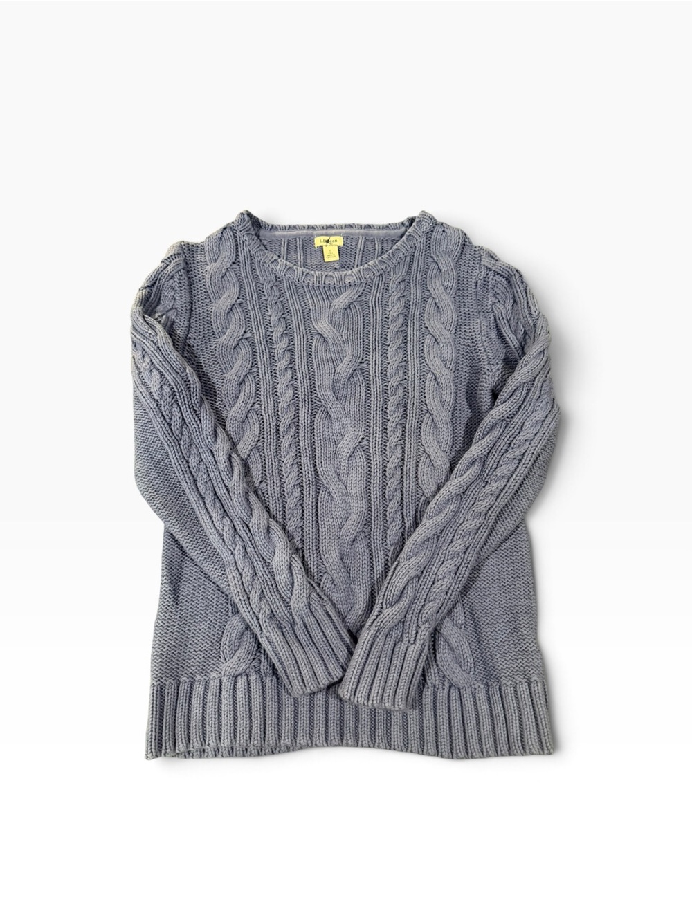 L.L. Bean Double L Cable Knit Crewneck Sweater Periwinkle Purple Womens SmallTal